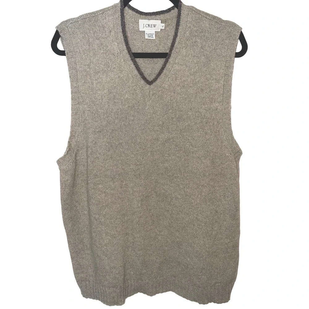 J.Crew Lambswool Linen Knit Sweater Vest Tan‎ Heather V-Neck Size XL EUC